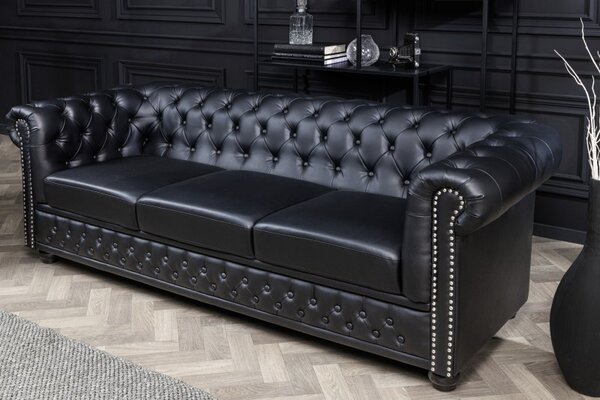 Pohovka CHESTERFIELD 3M 205 CM černá umělá kůže Nábytek | Obývací pokoj | Sedací soupravy a pohovky | Pohovky | Pevné
