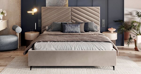 Čalouněná postel ELEGANTE 160x200 Béžová Paris s úložným prostorem kovový rošt