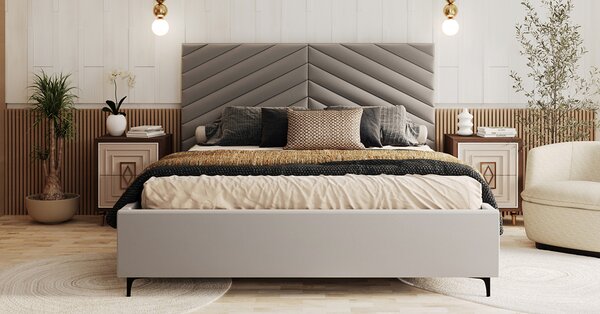 Čalouněná postel ELEGANTE 90x200 Světle Šedá Paris s úložným prostorem kovový rošt