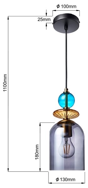 Lustr na lanku TROPEA 1xE27/15W/230V černá/kouřová modrá/béžová