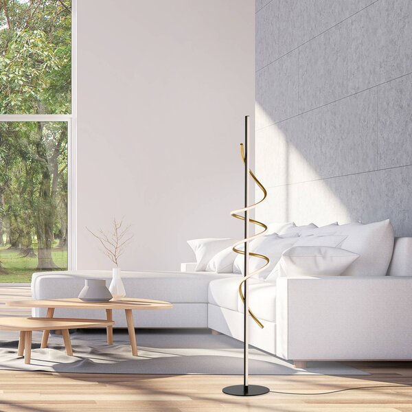 JUST LIGHT. GmbH LED stojací lampa Emanda, železo, černá mosaz, stmívatelný, Černá, Obývací pokoj / jídelna, kov, Moderní