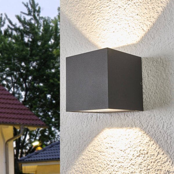Lucande LED venkovní nástěnné svítidlo Merjem, 10 cm, nahoru/dolů, IP54, Hliník / šedá / zinek, Hliník, Moderní
