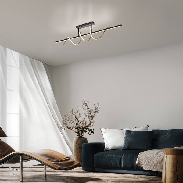 JUST LIGHT. GmbH Emanda LED stropní svítidlo, železo, černá mosaz, stmívatelný, Černá, Obývací pokoj / jídelna, kov, Moderní