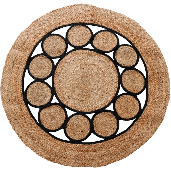 Kulatý koberec v boho stylu, jutový, Ø 90 cm