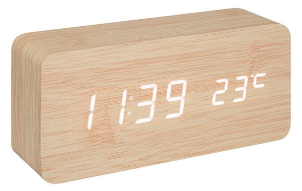 Dřevěný budík Gamiel, teploměr, alarm, 15 x 4 x 7 cm