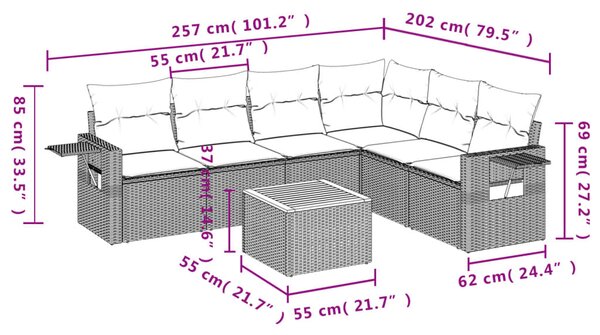 7dílná zahradní sedací souprava s poduškami černá polyratan 3256909