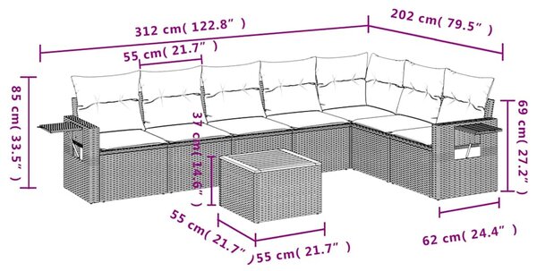 8dílná zahradní sedací souprava s poduškami černá polyratan 3256923