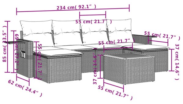 7dílná zahradní sedací souprava s poduškami černá polyratan 3257014