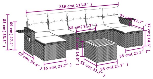 8dílná zahradní sedací souprava s poduškami černá polyratan 3257022