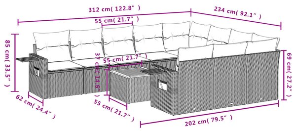 11dílná zahradní sedací souprava a podušky mix béžové polyratan 3257074