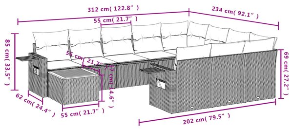 11dílná zahradní sedací souprava a podušky mix béžové polyratan 3257081