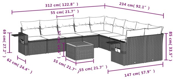 11dílná zahradní sedací souprava a podušky mix béžové polyratan 3257088