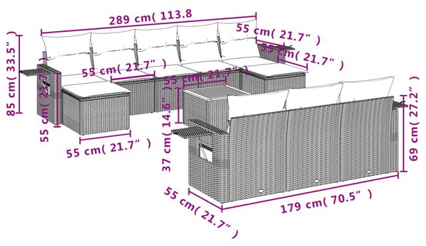 11dílná zahradní sedací souprava a podušky mix béžové polyratan 3257116