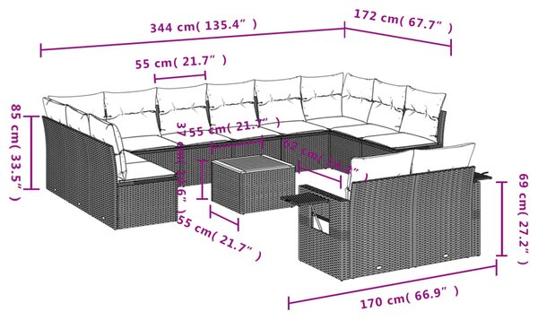 13dílná zahradní sedací souprava a podušky mix béžové polyratan 3257130
