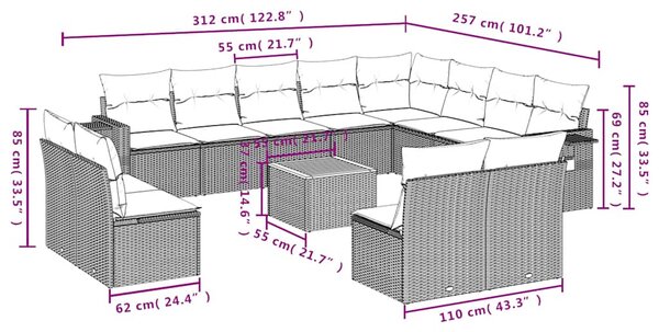 13dílný zahradní sedací souprava s poduškami černý polyratan 3257140