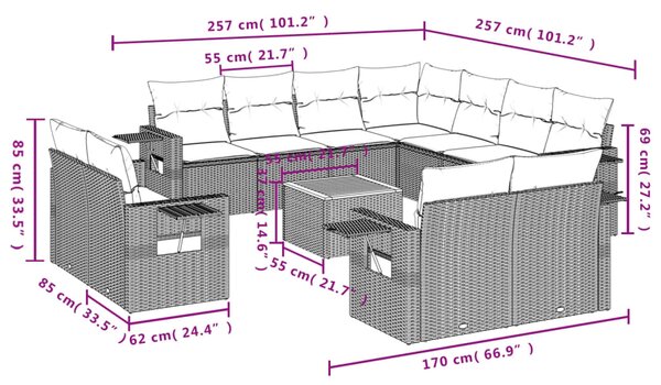 12dílná zahradní sedací souprava a podušky mix béžové polyratan 3257158
