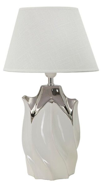 Bílá/ve stříbrné barvě keramická stolní lampa s textilním stínidlem (výška 51 cm) Shiney – Mauro Ferretti