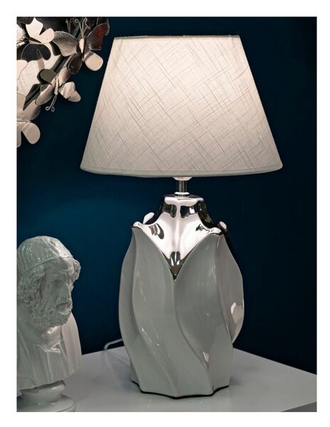 Bílá/ve stříbrné barvě keramická stolní lampa s textilním stínidlem (výška 51 cm) Shiney – Mauro Ferretti