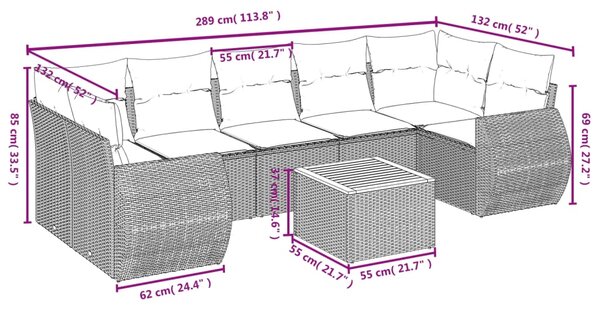 8dílná zahradní sedací souprava s poduškami šedá polyratan 3257250