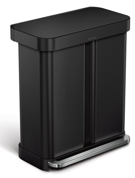 Pedálový odpadkový koš Simplehuman na tříděný odpad – 58l (34/24), matná černá ocel