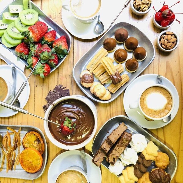 Sada fondue, keramická čokoládová topná sada s vidličkami