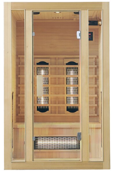 Infračervená sauna/tepelná kabina Nyborg S120V s plným spektrem, panelovým radiátorem a dřevem Hemlock