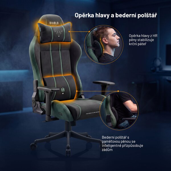 Látková herní židle černo-zelená Diablo X-One 2.0 Forest Green Small