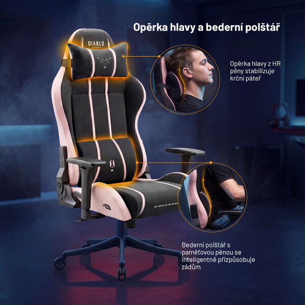 Látková herní židle černo-růžová Diablo X-One 2.0 Akira Pink Small