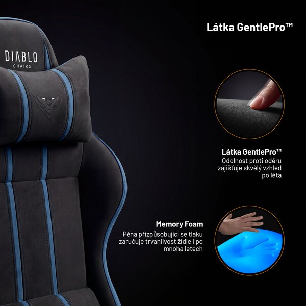 Látková herní židle černo-modrá Diablo X-One 2.0 Night Blue Small