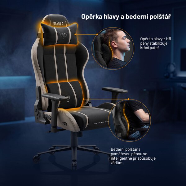 Látková herní židle černo-béžová Diablo X-One 2.0 Camel Black Normal