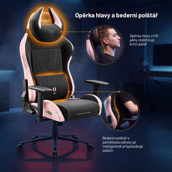 Látková herní židle černo-růžová Diablo X-Horn 2.0 Akira Pink Normal