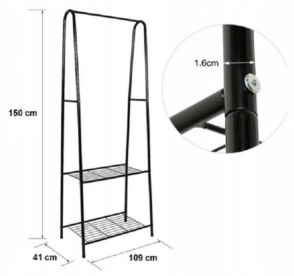 SUPPLIES G399 stojan na oblečení 150 cm - černá barva
