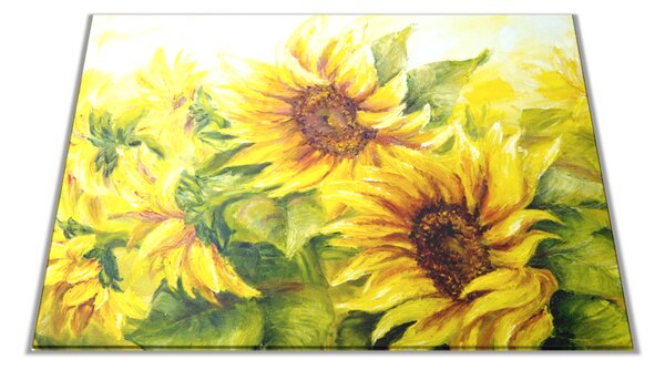 Skleněné prkénko malované květy slunečnice - 30x20cm