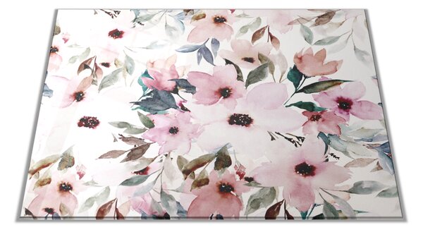 Skleněné prkénko malované růžové květy - 30x20cm