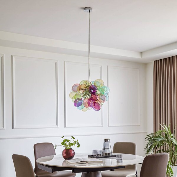 Lucande závěsné světlo Diborah, Ø 50 cm, barevné, sklo, G9, stmívatelný, Vícebarevná, Obývací pokoj / jídelna, Sklo, Design