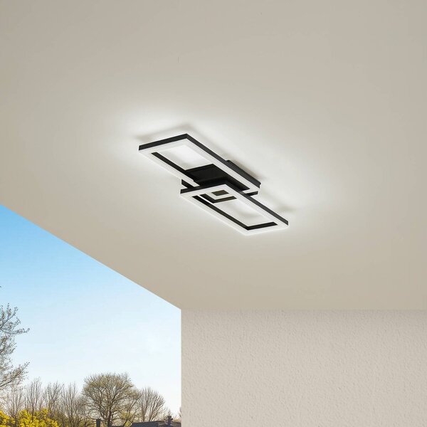 Lindby LED venkovní stropní svítidlo Finian, 64 cm x 21 cm, stmívatelné, stmívatelný, Černá, Plast, Moderní