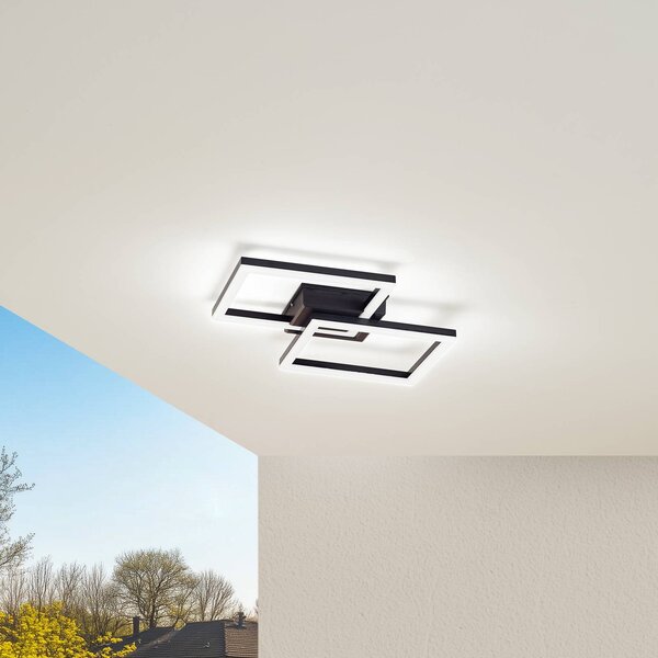 Lindby LED venkovní stropní svítidlo Finian, 48cm x 48cm, stmívatelné, stmívatelný, Černá, Plast, Moderní