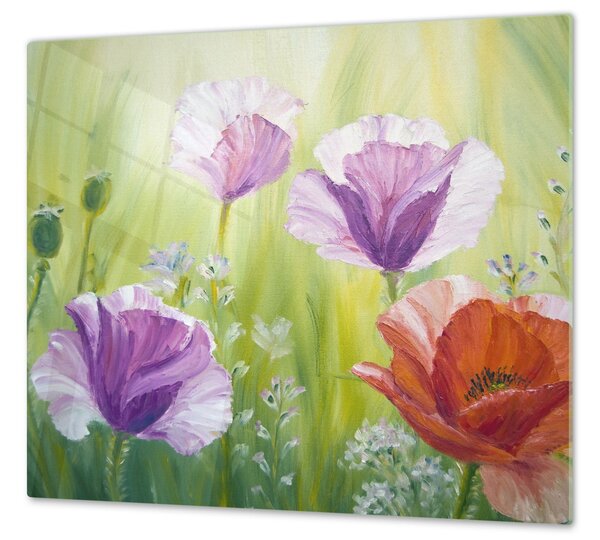 Ochranná deska malované květy vlčí máky - 65x65cm / Bez lepení na zeď