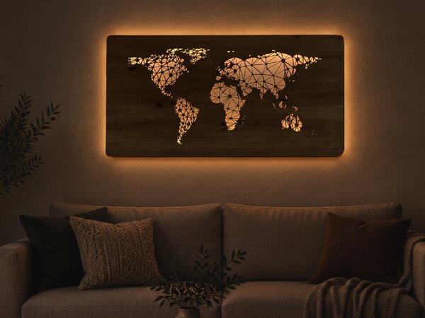 "Mapa světa" světelný obraz 230V 120x60cm provedení povrchu: dub světlý