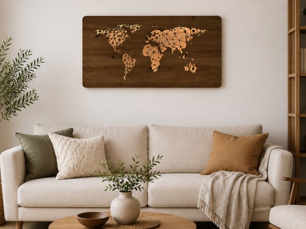 "Mapa světa" světelný obraz 230V 120x60cm provedení povrchu: dub světlý