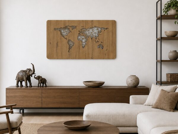 "Mapa světa" světelný obraz 230V 120x60cm provedení povrchu: dub světlý