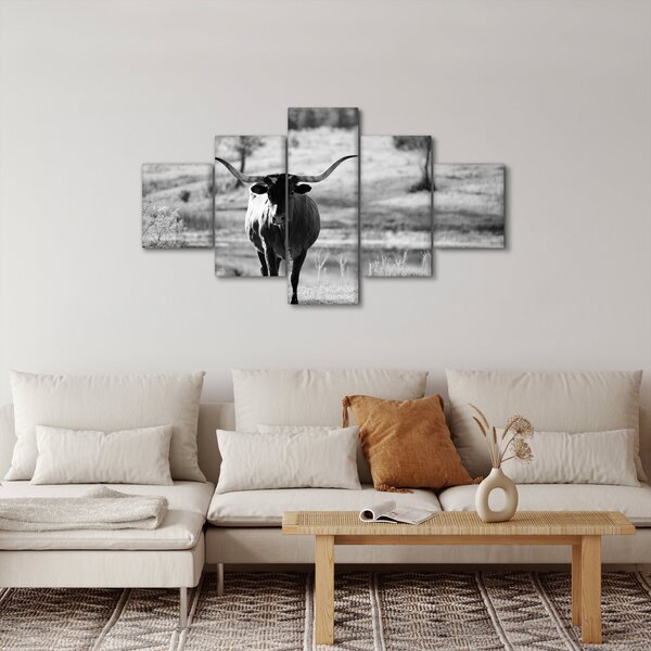 Obraz - Kráva, černobílá (125x70 cm)