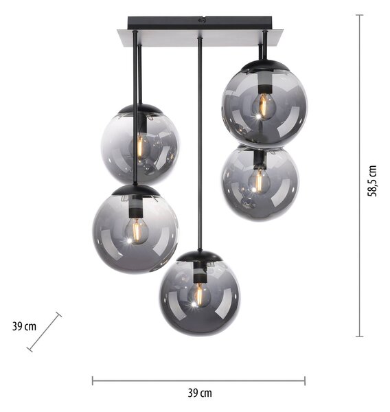 JUST LIGHT. GmbH Stropní svítidlo Big Widow, skleněné koule, pětiplamenné, stmívatelný, Černá, Obývací pokoj / jídelna, kov, Moderní, Stropní svítidlo