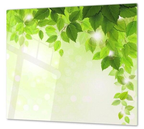 Ochranná deska zelené listí - 40x60cm / S lepením na zeď