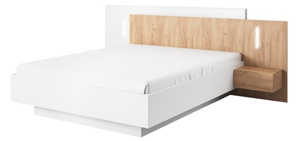 Manželská postel 160 cm s nočními stolky Three (s úložným prostorem) (s osvětlením) (dub craft zlatý + bílá)