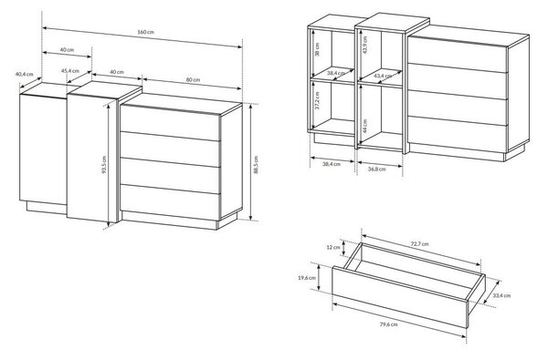 Komoda Three 2D4S (dub craft zlatý + bílá). Akce -20%