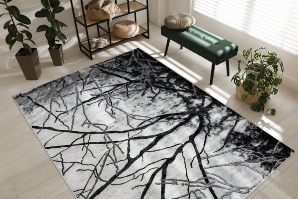 Makro Abra Kusový koberec EMERALD 3820 Luxusní moderní strom dřevo stříbrný Rozměr: 80x150 cm