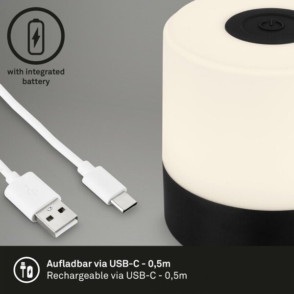 BRILONER LED nabíjecí stolní lampa, 7 cm, 2W, 150lm, černá IP44 BRILO 7461015