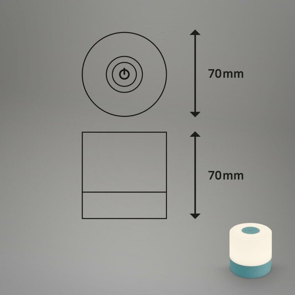 BRILONER LED nabíjecí stolní lampa, 7 cm, 2W, 150lm, modrá IP44 BRILO 7461010