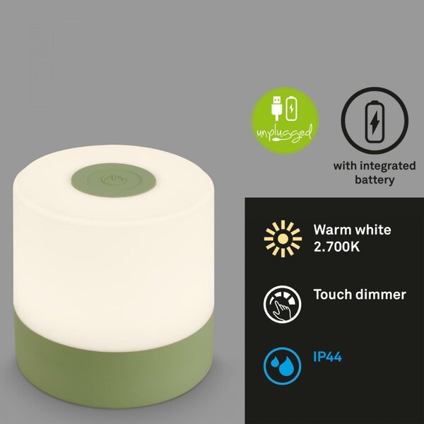 BRILONER LED nabíjecí stolní lampa, 7 cm, 2W, 150lm, zelená IP44 BRILO 7461019